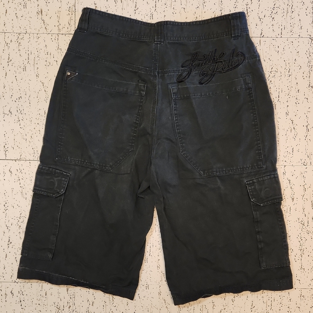 Southpole Black Embroidered Logo Baggy Fit Cargo Style Denim Shorts Vintage Y2K